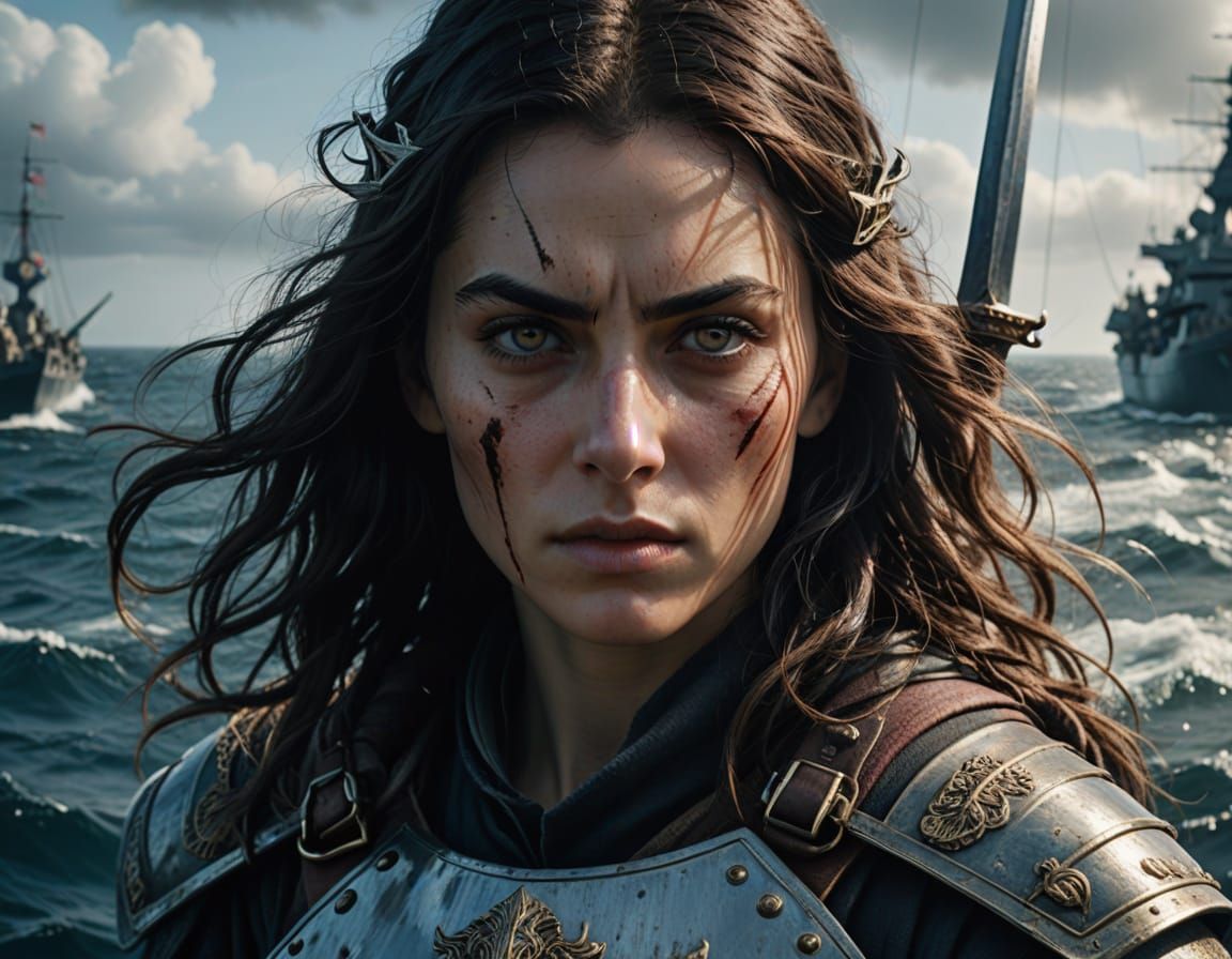 Heroic Warrior's Face in Cinematic Style