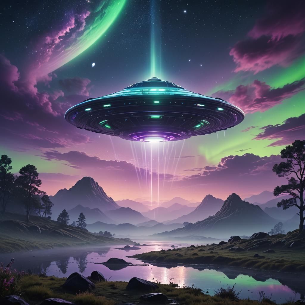 UFO Illuminates Dreamlike Landscape in Ethereal Light