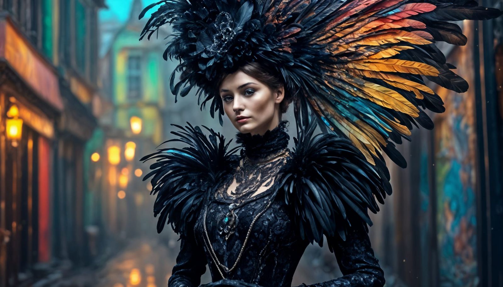 Woman in Feathered Dress, 3D Rendering