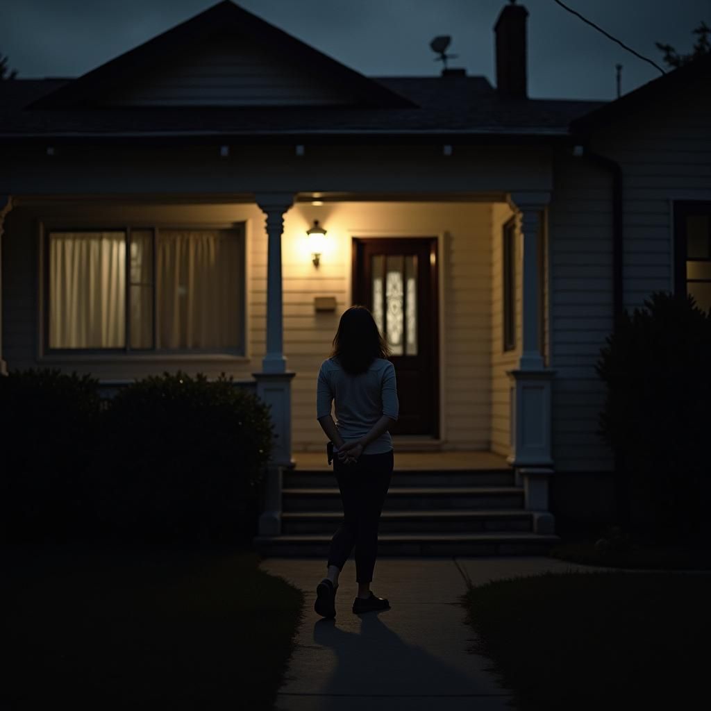 Woman Walks Home in Soft Cinematic Light