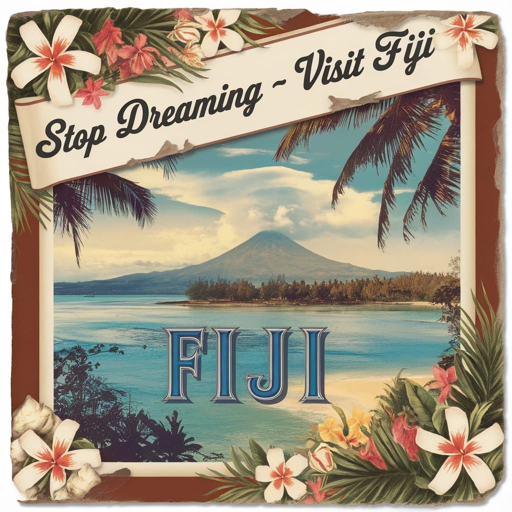 Vintage Travel Poster of Tropical Fiji Island
