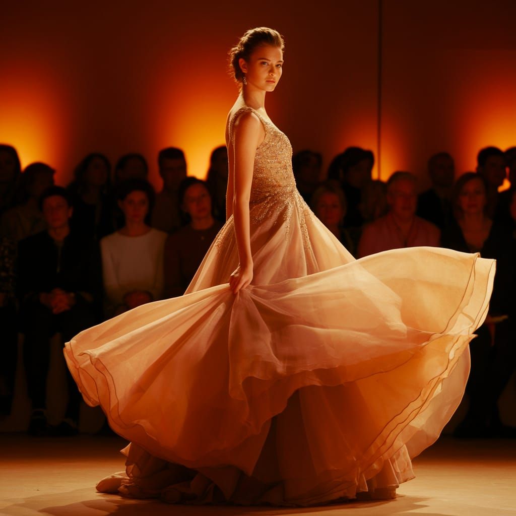 Model Showcases Evening Gown on Runway