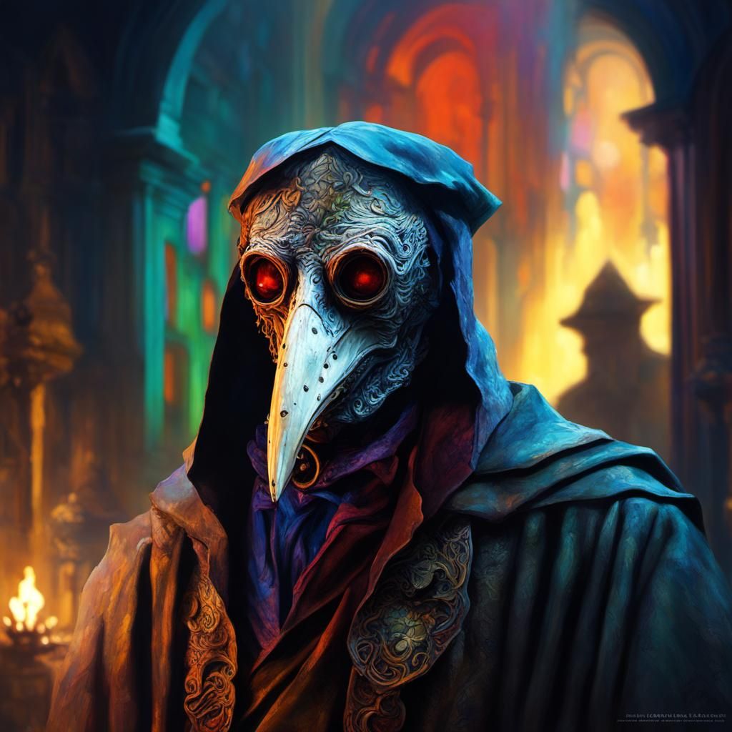 Sinister Plague Doctor in Hyperrealistic Oil Painting