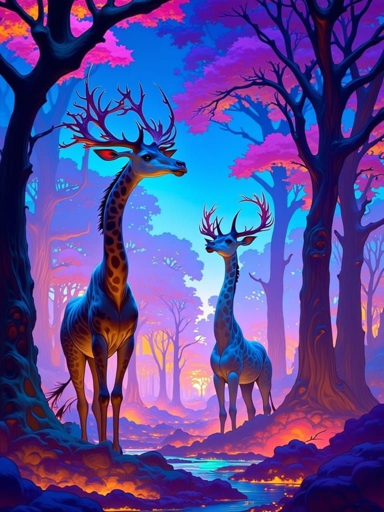 Vibrant Alien Jungle with Iridescent Trees and Glowing Fruit...