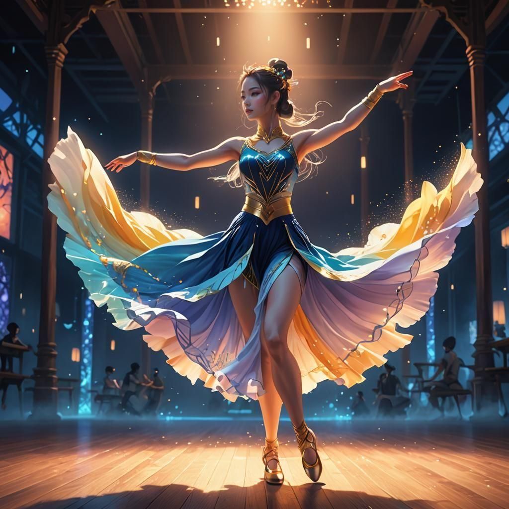 Vibrant Anime Dancer in Digital Matte Painting