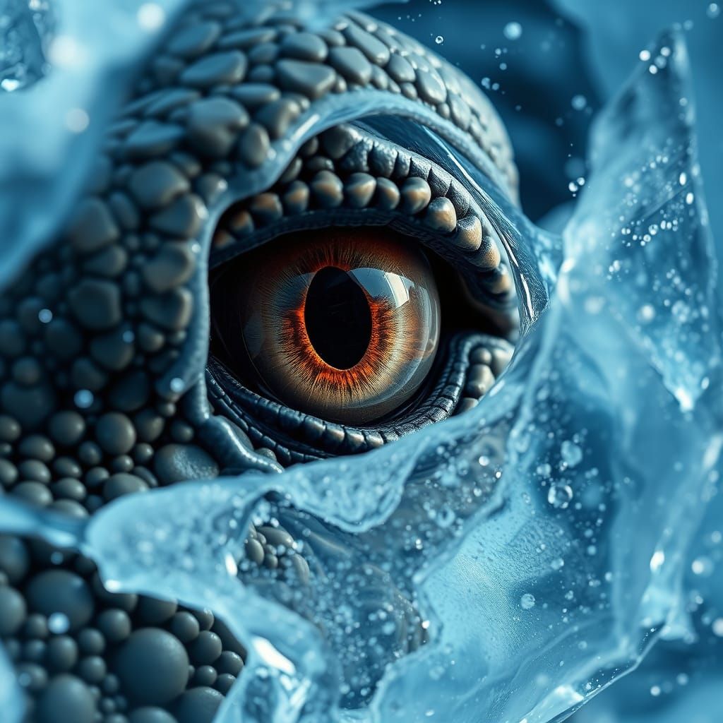 Dinosaur Eye Frozen in Time within Crystal Ice