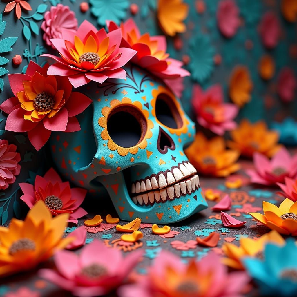 Origami Dia de los Muertos Altar in Washi Paper Art Style