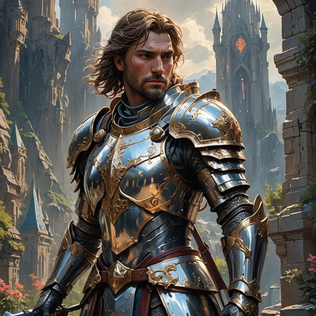 Valiant Knight Portrait in Hyperdetailed Splash Art Style