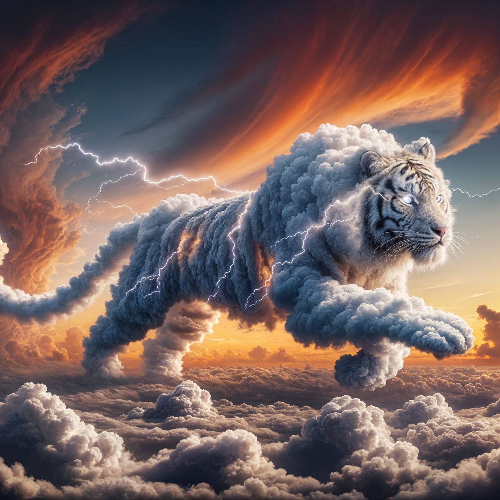 Cloud Tiger at Magical Sunset with Lightning Stripes