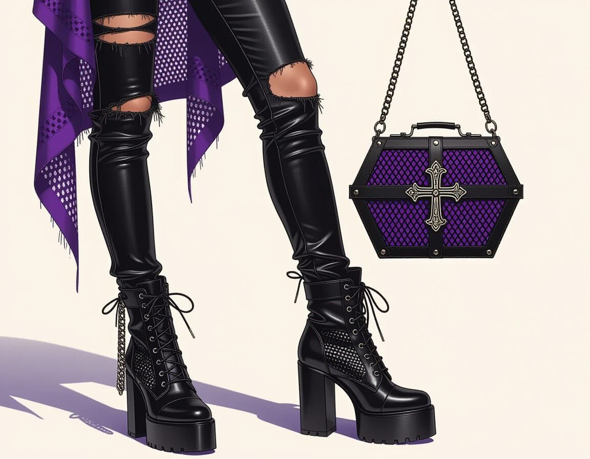 Ripped Jeans and Platform Boots Fashion Illustration