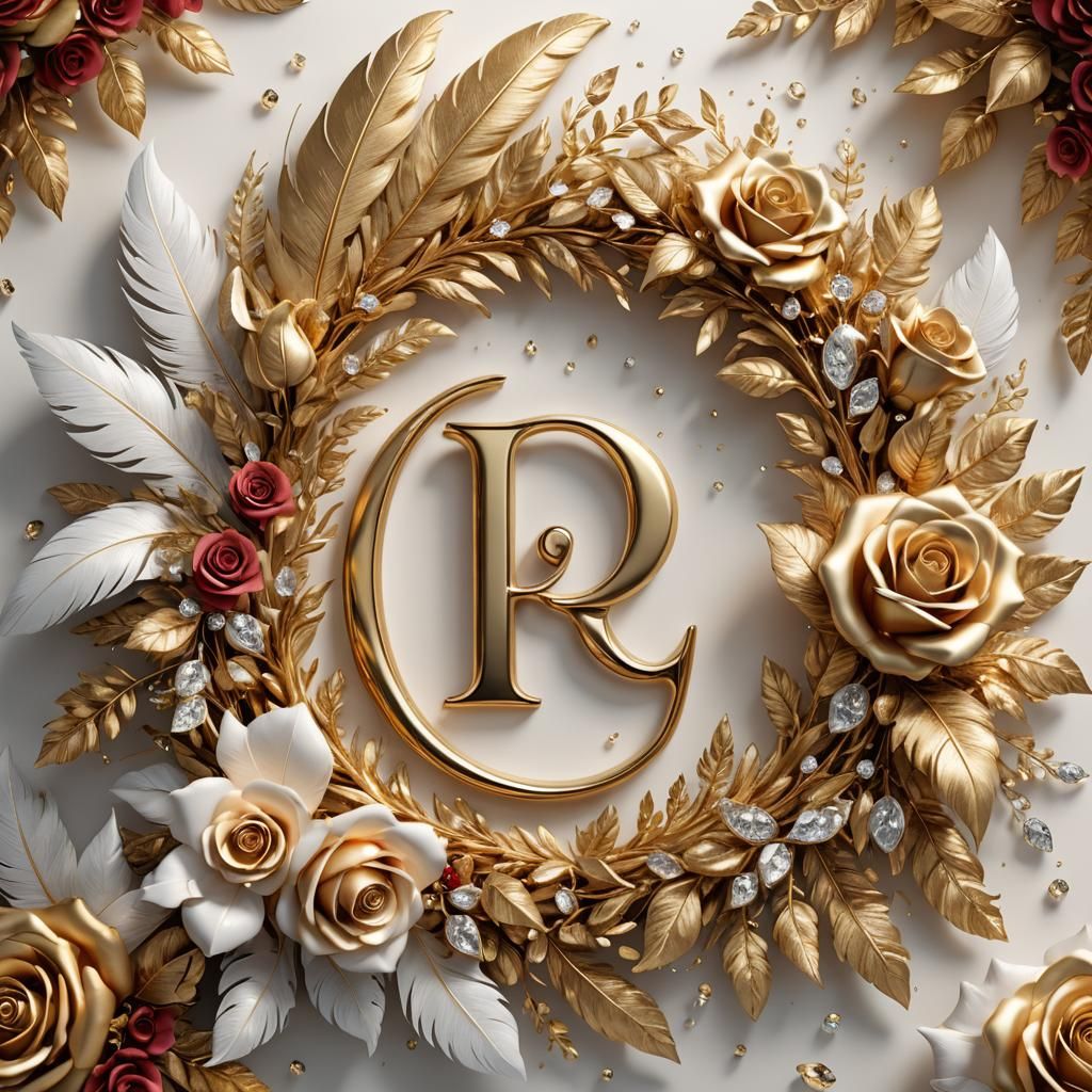 Golden Italic Font "Pim" with Rose Wreaths