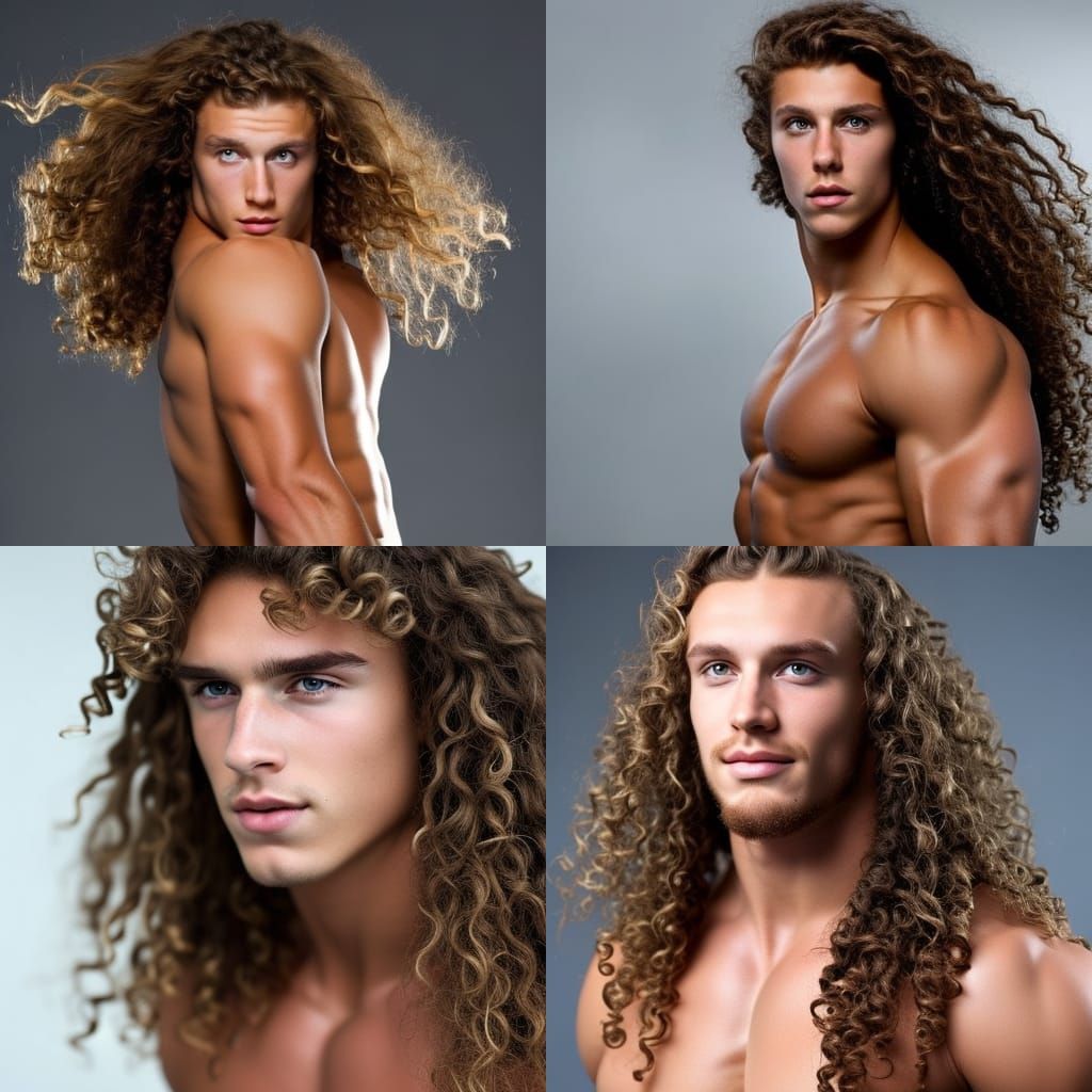 Portrait of a Handsome Samson with Long Curly Hair