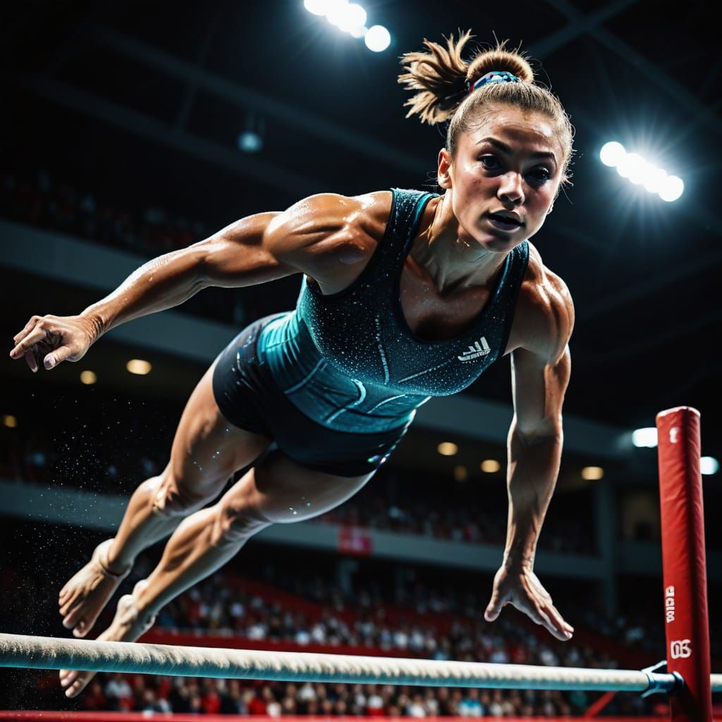 Gymnast Mid-Flip: Dynamic Sports Photography in Vivid Color