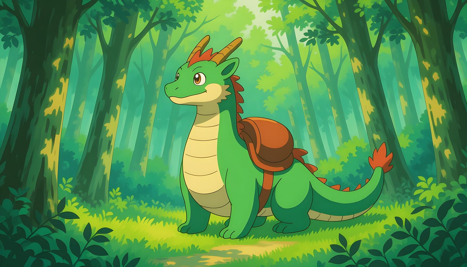 Cute Eastern Dragon with Saddle, Ghibli Style
