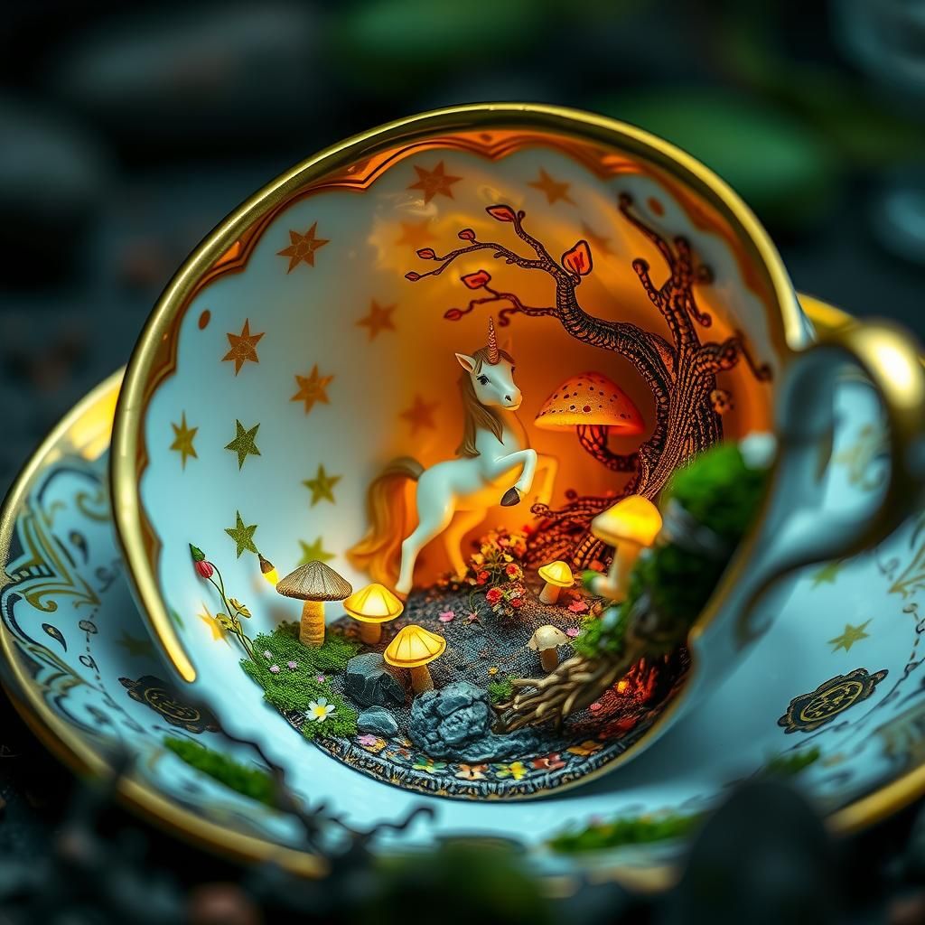 Miniature Forest in Antique Teacup: Fantasy Art