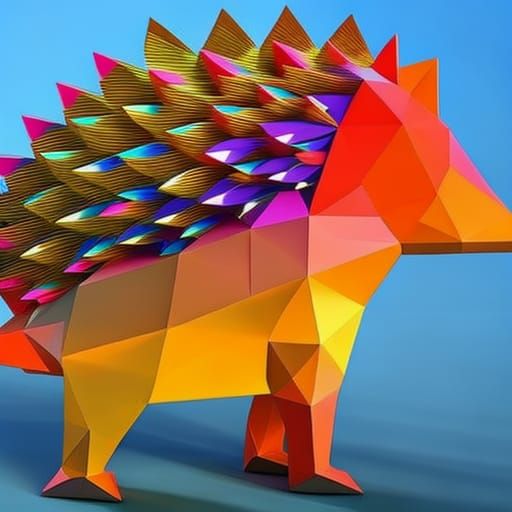 Colorful Low Poly Art: Hedgehog Walking