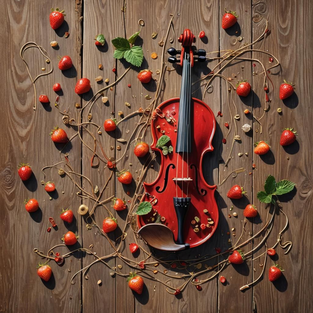 Strawberry Violin Still Life in Oil on Canvas