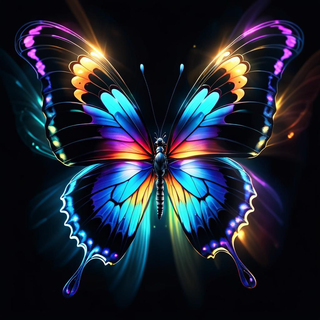 Luminous Butterfly Made of Light: Digital Art