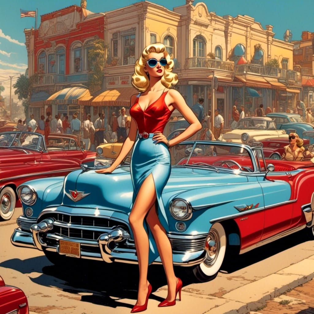 1950s Pin-Up Girl in Comic Book Style