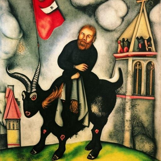 Goat Destroys Church: Cranach and Chagall Style