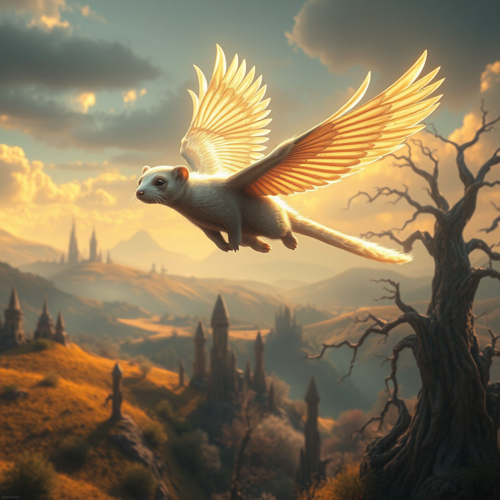 Majestic Air Ferret Soaring in Dreamlike Realm