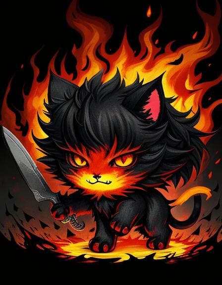 Chibi Demon Cat in Hell: Anime Style