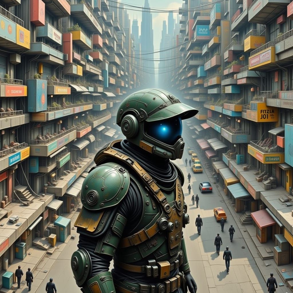 Dystopian Cityscape in Cyberpunk Style