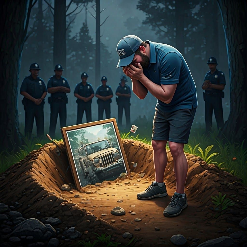 Man Overcome with Sorrow at Jeep's Burial