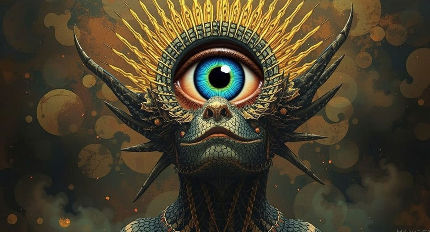 Rainbow Lizard Eye Beast in Art Nouveau Style