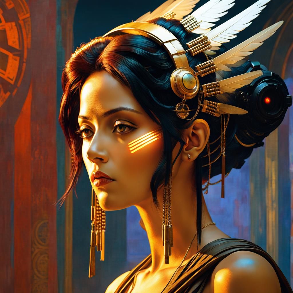 Atompunk Cyborg Angel in Ethereal Lighting
