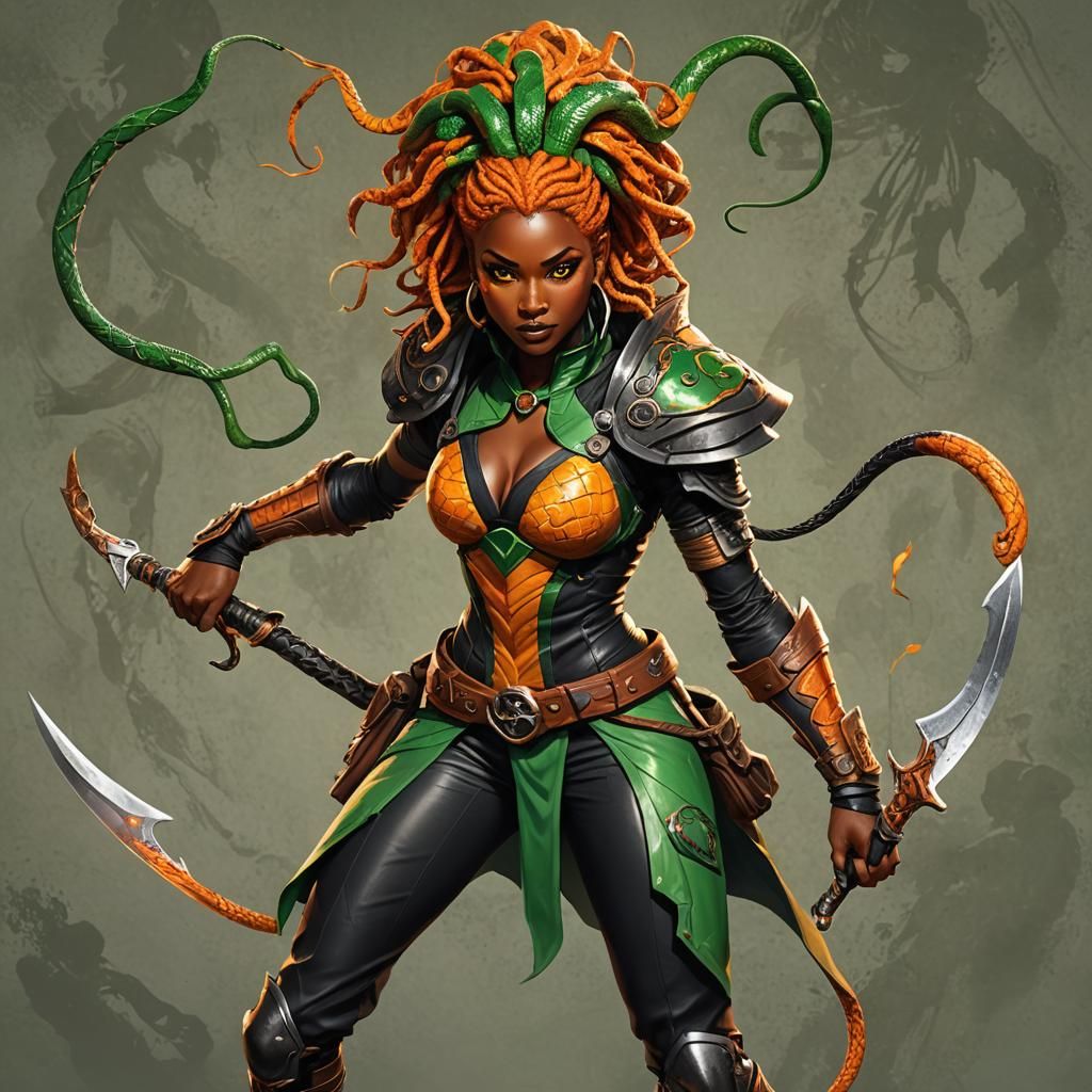 Medusa Rogue RPG Character with Daggers