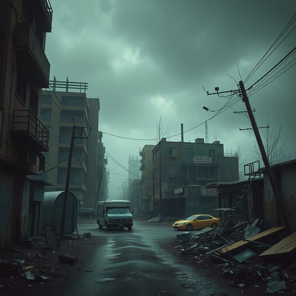 Abandoned Apocalypse Cityscape in Dark Surrealist Style