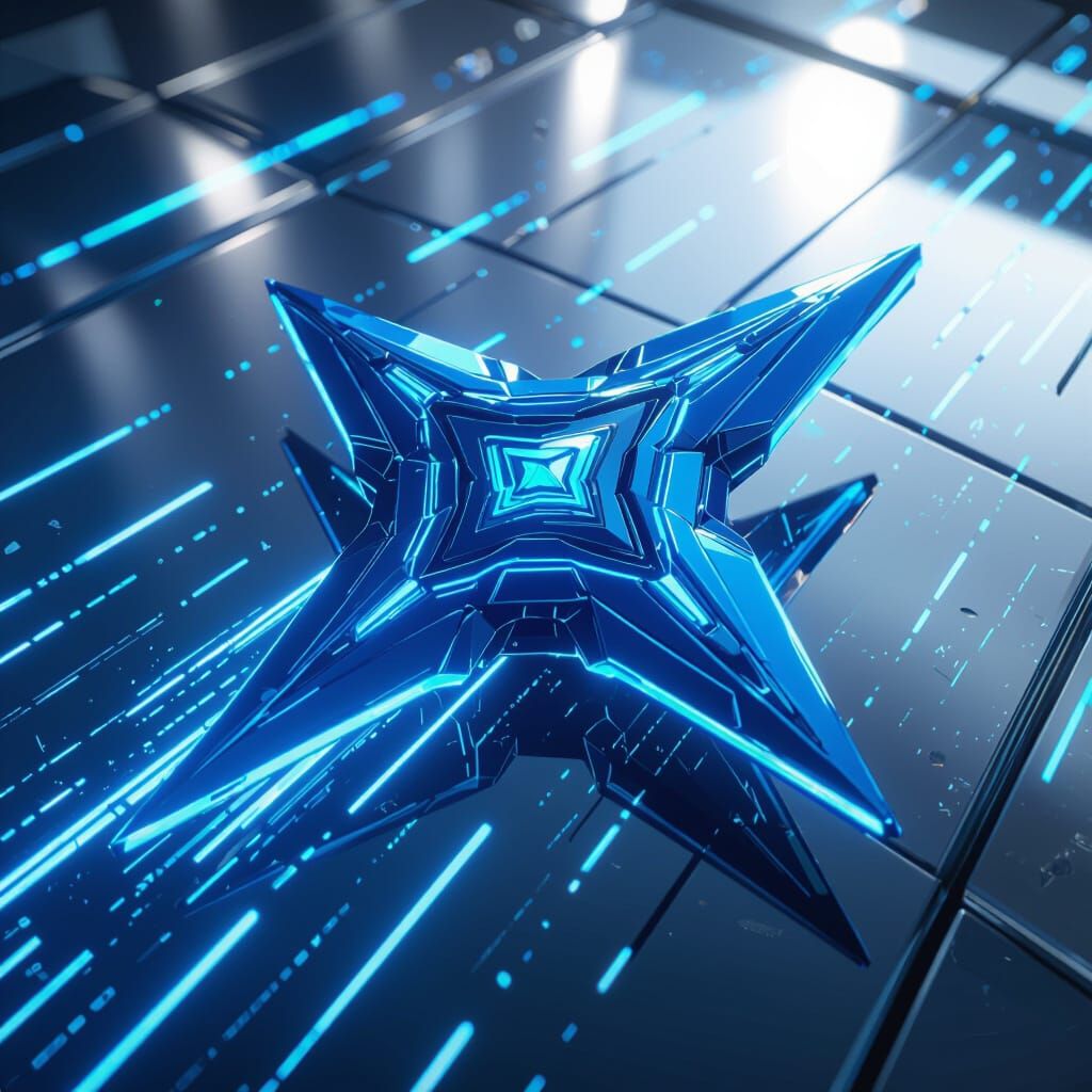 Futuristic Throwing Star Attacks Chrome, Anime Art