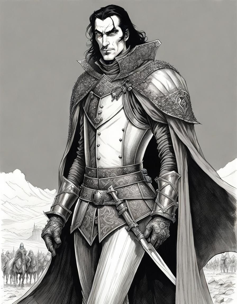 Medieval Dracula in Armored Portrait Sketch