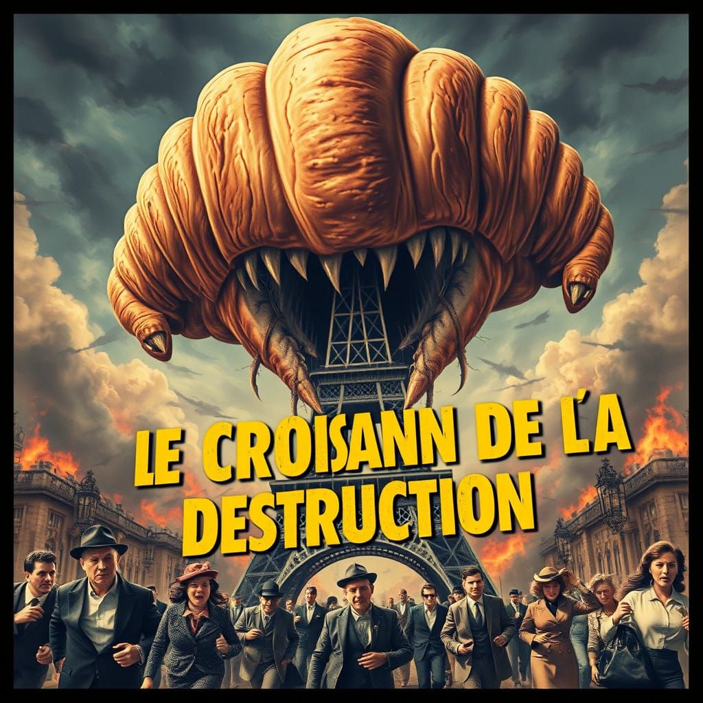 Gigantic Croissant Monster Devours 1950s Paris