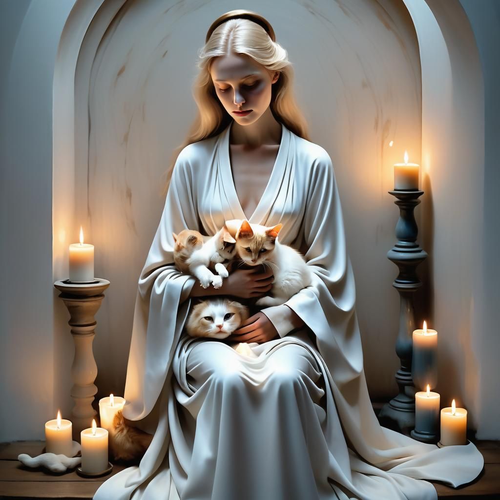 Woman with Cats in Northern Renaissance Style