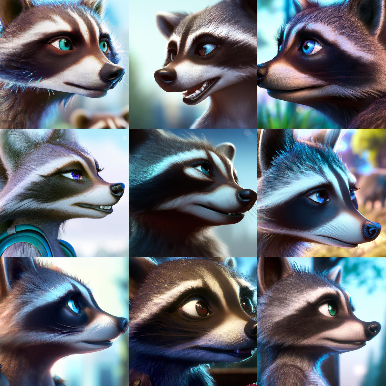 Anthropomorphic Raccoon with Sly Look: Digital Matte Paintin...