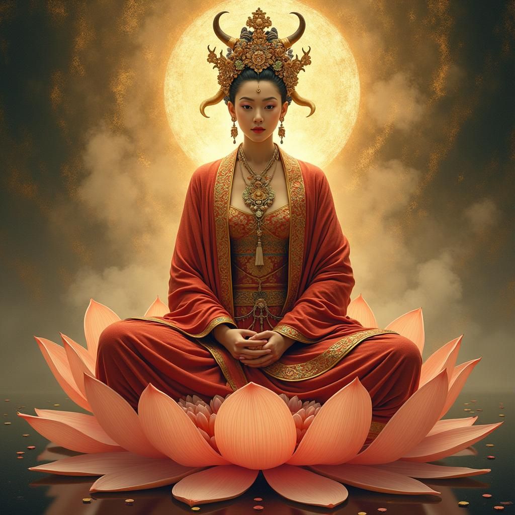 Red Tara: Tibetan Goddess in Art Nouveau Style