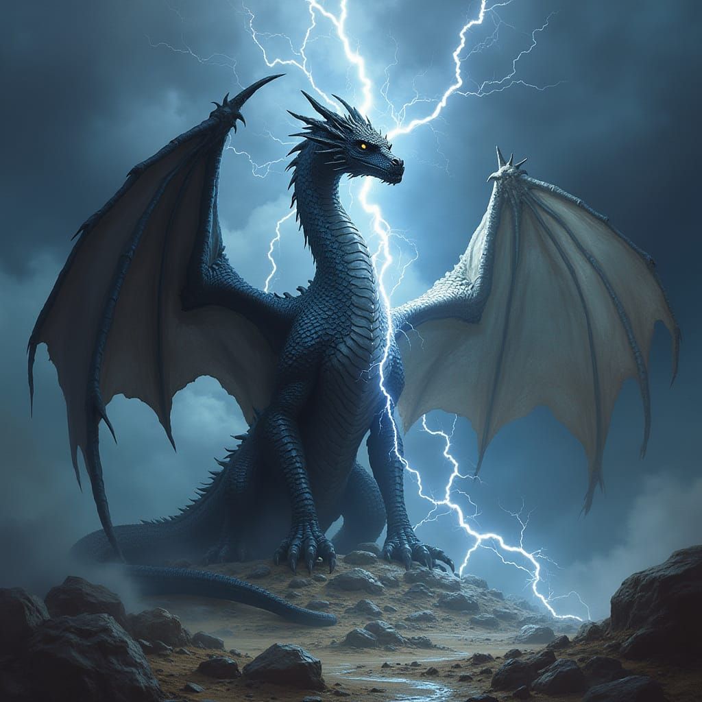 Majestic Dragon with Lightning Strikes