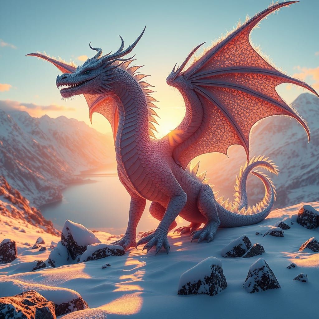 Winter Dragon in Cinematic High-Fantasy Style