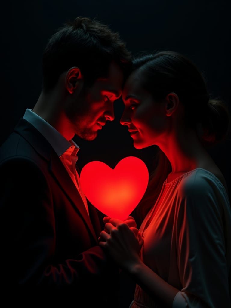 Cinematic Still: Unbreakable Hearts in Dramatic Lighting