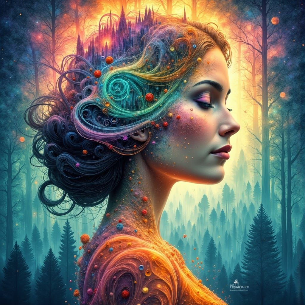 Woman Surrounded by Aura in Impressionist Style