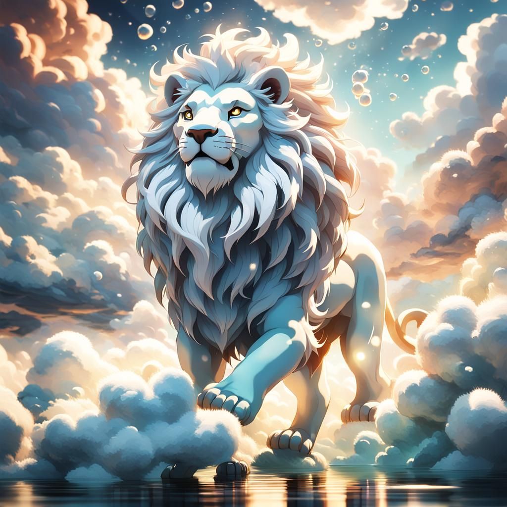 Cloud Lion in Dreamlike 3D Anime Art