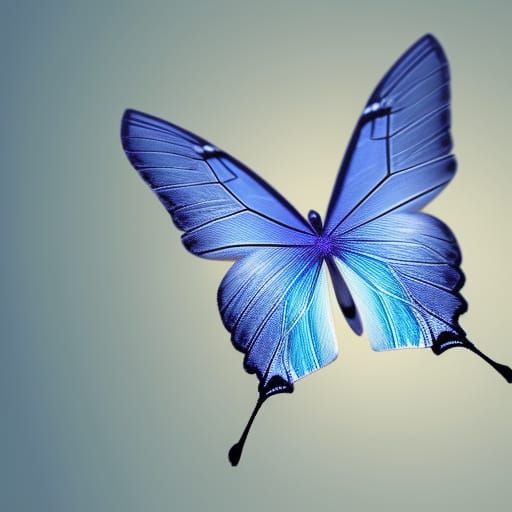 Blue Silver Butterfly in Flight: Digital Art