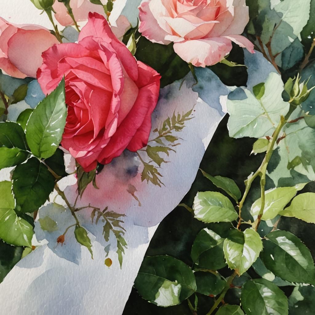 Watercolor Painting of a Pink Rose