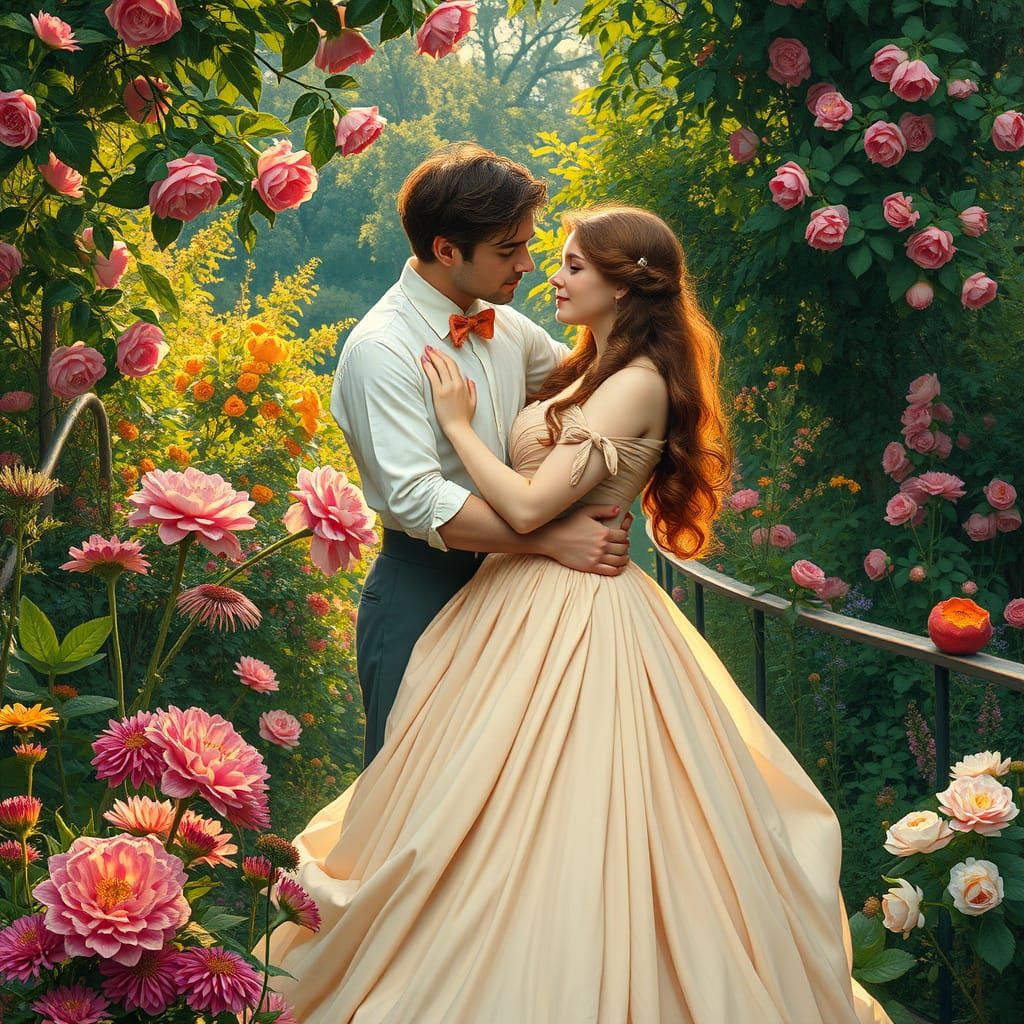 Ethereal Pre-Raphaelite Romance in a Lush Garden