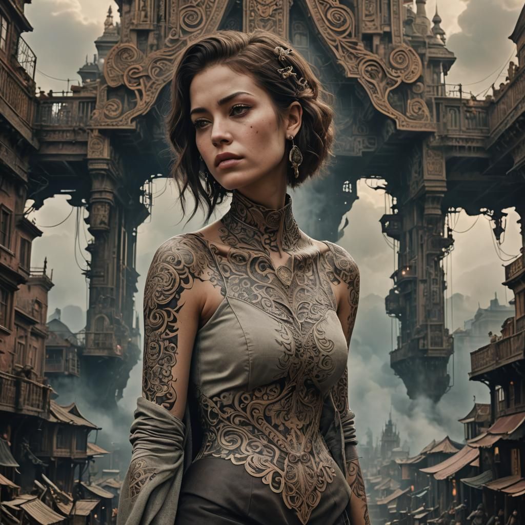 Woman with Neck Tattoo: Digital Matte Painting