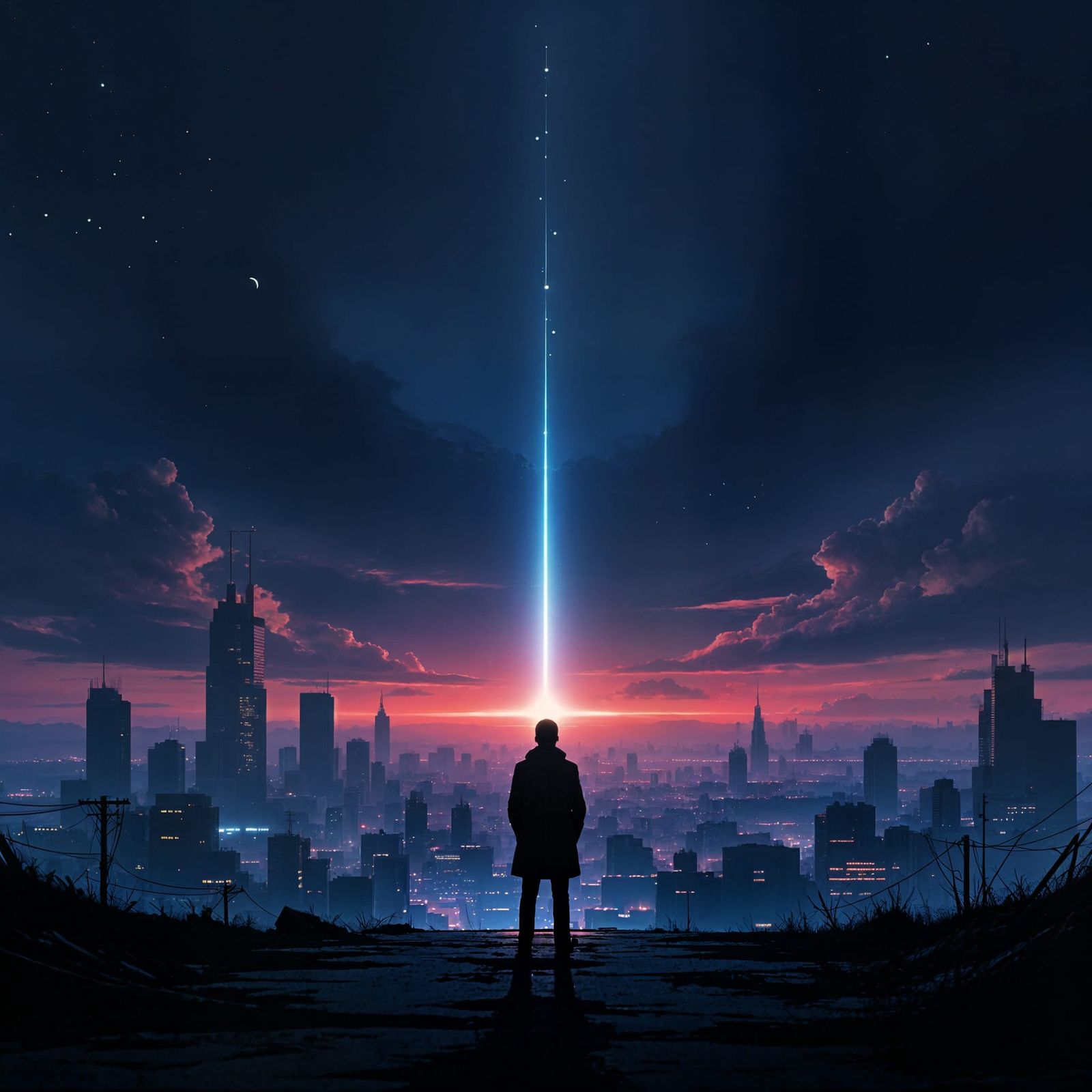 Electronic Dreamscape with Darkened Skies and Flickering Neo...