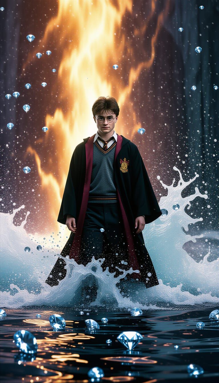 Harry Potter in Erupting Waters as Dark Fantasy Art