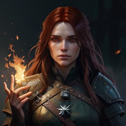Auburn Haired Witcher Casting Fire Spell